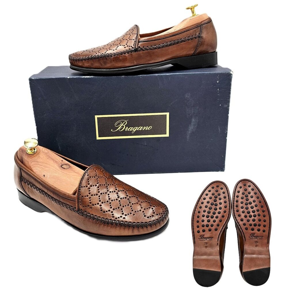 NEW Vintage Bragano Cole Haan Men's 7.5M Brown Leather Dress Shoes Italy Loafers - Picture 1 of 16